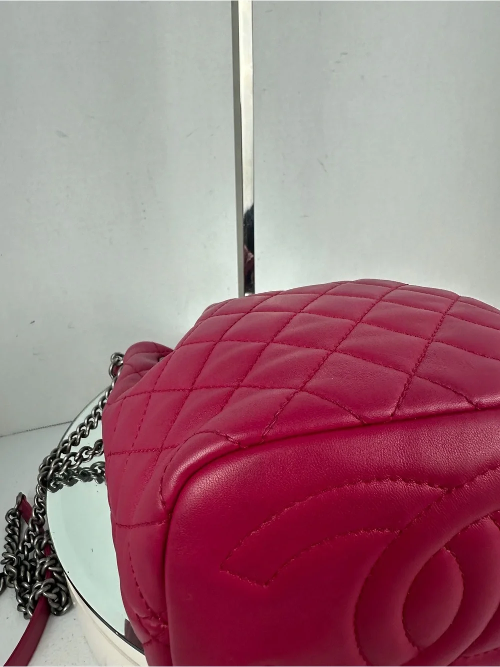 CHANEL Drawstring Bucket Bag – Pink Lambskin Quilted Leather Ruthenium Hardware